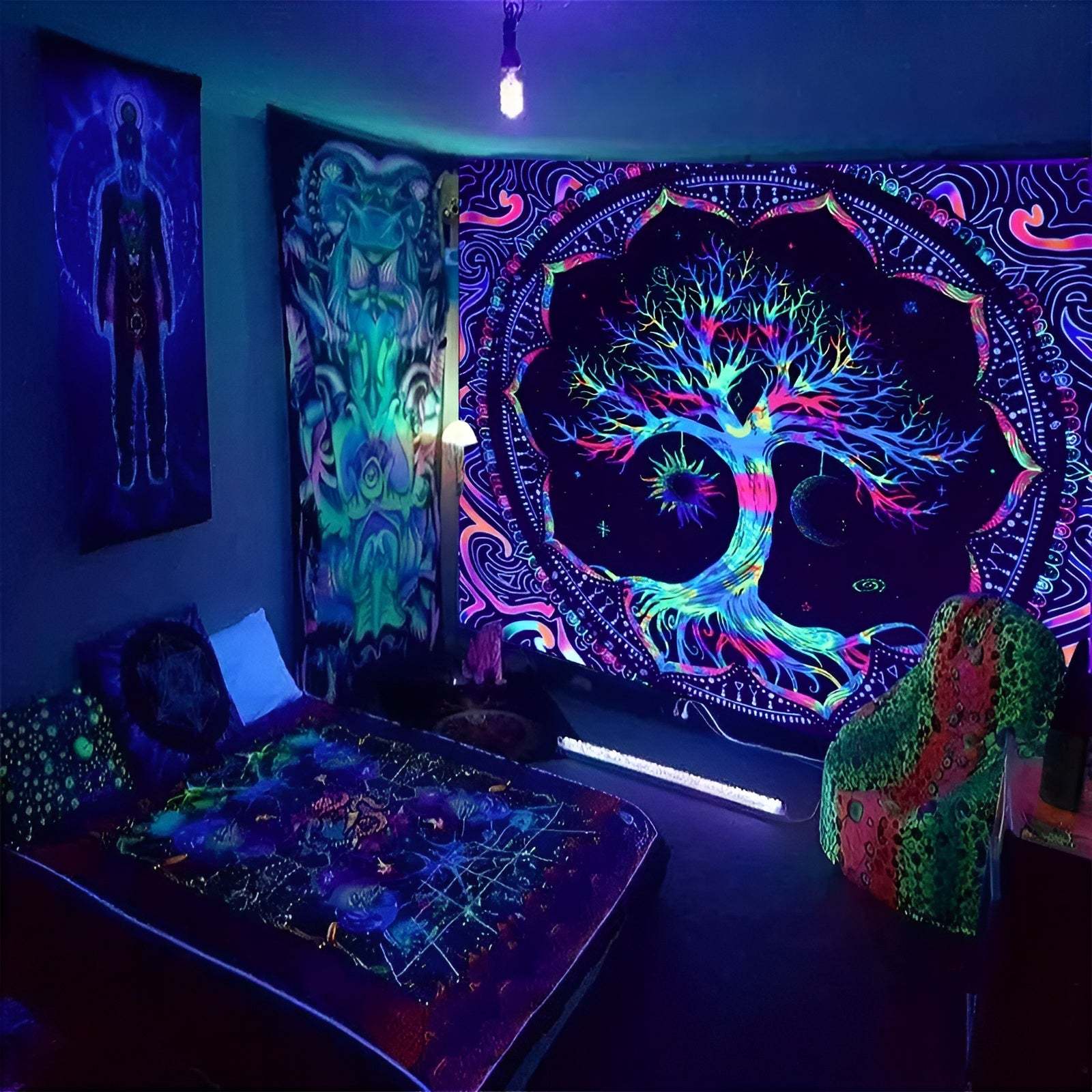 UV Reactive Tree Of Life Wall Tapestry With Psychedelic Design