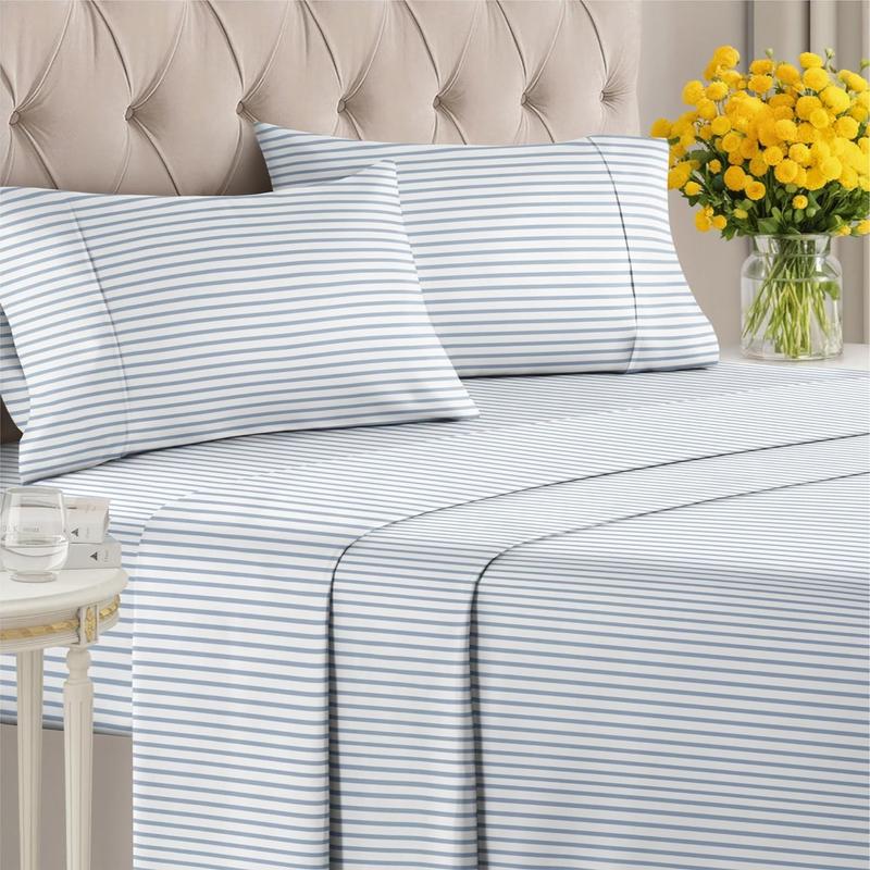 Pack Of 4 Striped Themed Bedsheet Set With Deep Pocket And Wrinkle Resistant Design