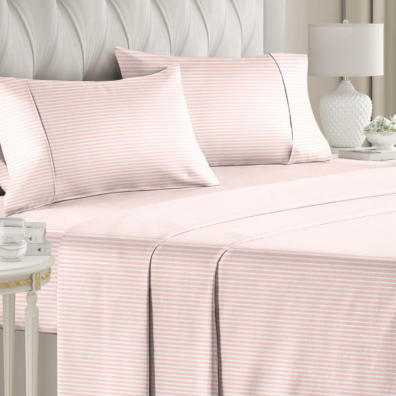 Pack Of 4 Striped Themed Bedsheet Set With Deep Pocket And Wrinkle Resistant Design