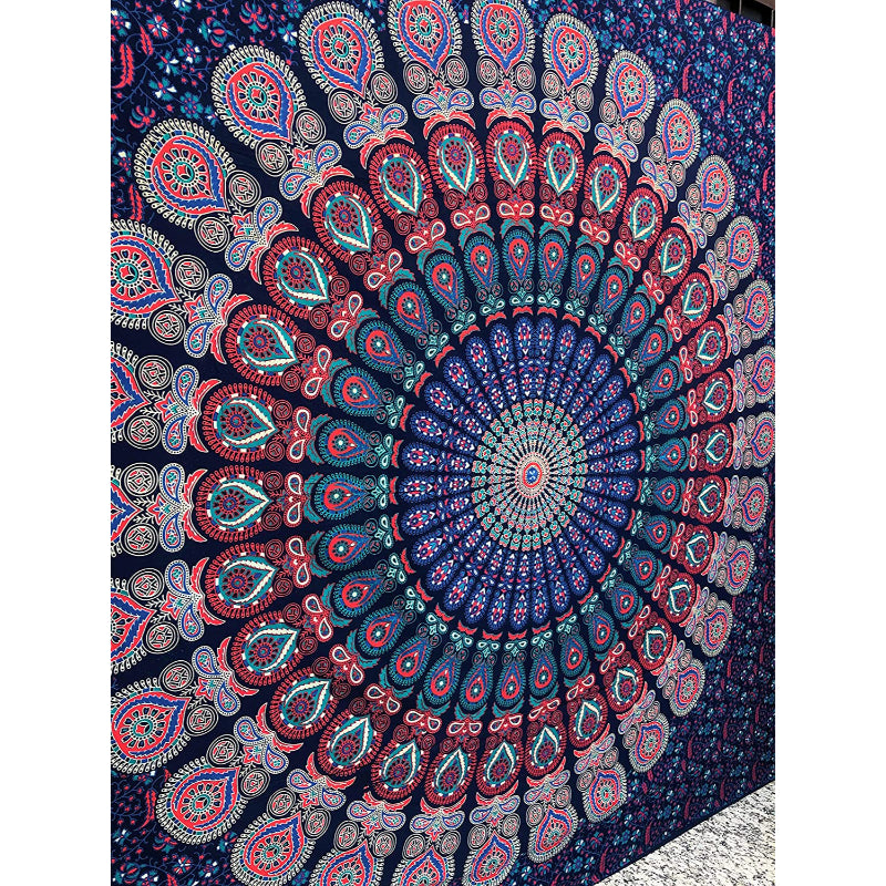 Indian Hippie Bohemian Psychedelic Golden Blue Peacock Mandala Wall hanging Bedding Tapestry - Midnight BlueIndian Hippie Bohemian Psychedelic Golden Blue Peacock Mandala Wall hanging Bedding Tapestry - Midnight Blue - Image 2