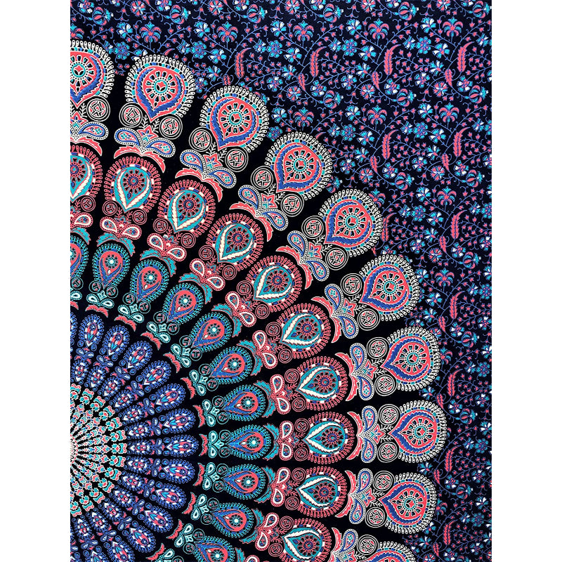 Indian Hippie Bohemian Psychedelic Golden Blue Peacock Mandala Wall hanging Bedding Tapestry - Midnight BlueIndian Hippie Bohemian Psychedelic Golden Blue Peacock Mandala Wall hanging Bedding Tapestry - Midnight Blue - Image 3