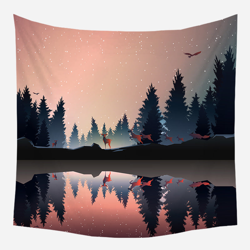 Evening Deers Nature Tapestry Wall Hanging Tapis Cloth