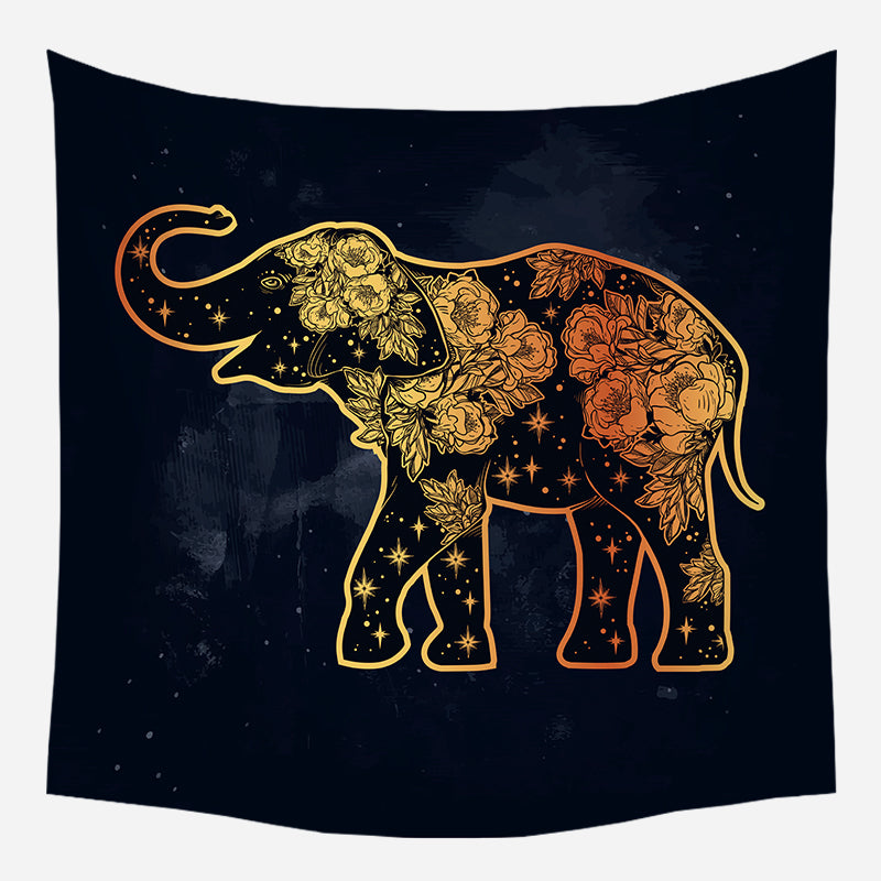 Golden Flower On Elephant Tapestry Wall Hanging Tapis Cloth