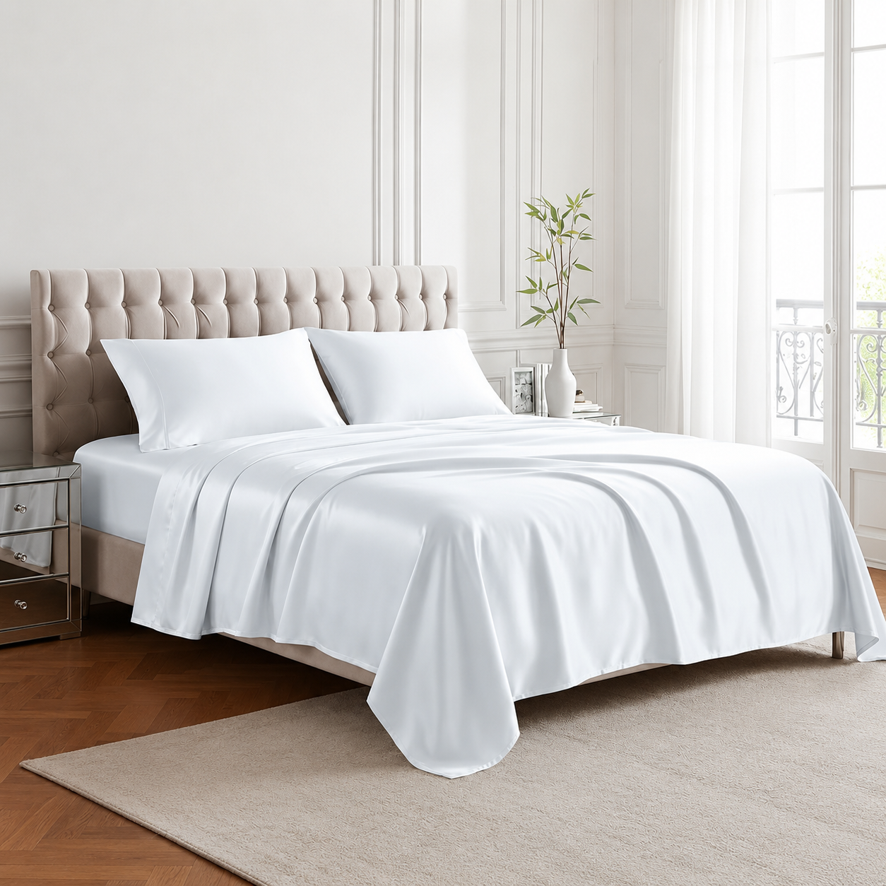 Pack of 4 Cooling Sheet Set with Deep Pocket Fitted Sheet and Smooth Finish
