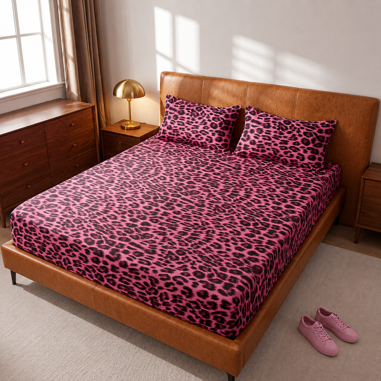Soft Knitted Leopard Print Fitted Sheet with Deep Pocket and Wrinkle Resistant Finish