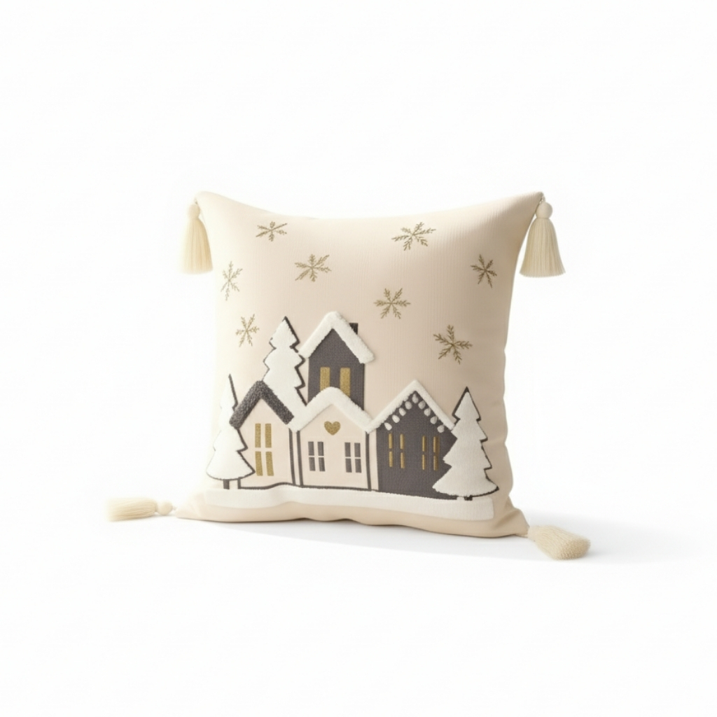 Embroidered Snowflake And Christmas House Cushion CoverEmbroidered Snowflake And Christmas House Cushion Cover - Image 6
