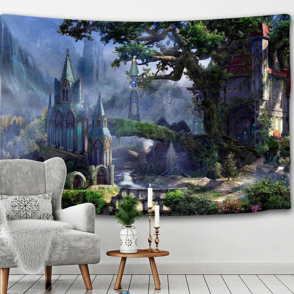 Fairytale Castle Tapestry Wall Hanging Tapis Cloth