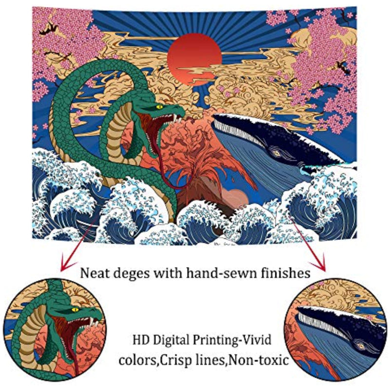 Aesthetic Japanese Tapestry Anime Tapestry Wall Hanging Trippy Whale Snake Wall Art Ukiyo-e Ocean Wave Sun Wall Tapestry for Bedroom Living Room Dorm Room Home DecorAesthetic Japanese Tapestry Anime Tapestry Wall Hanging Trippy Whale Snake Wall Art Ukiyo-e Ocean Wave Sun Wall Tapestry for Bedroom Living Room Dorm Room Home Decor - Image 4