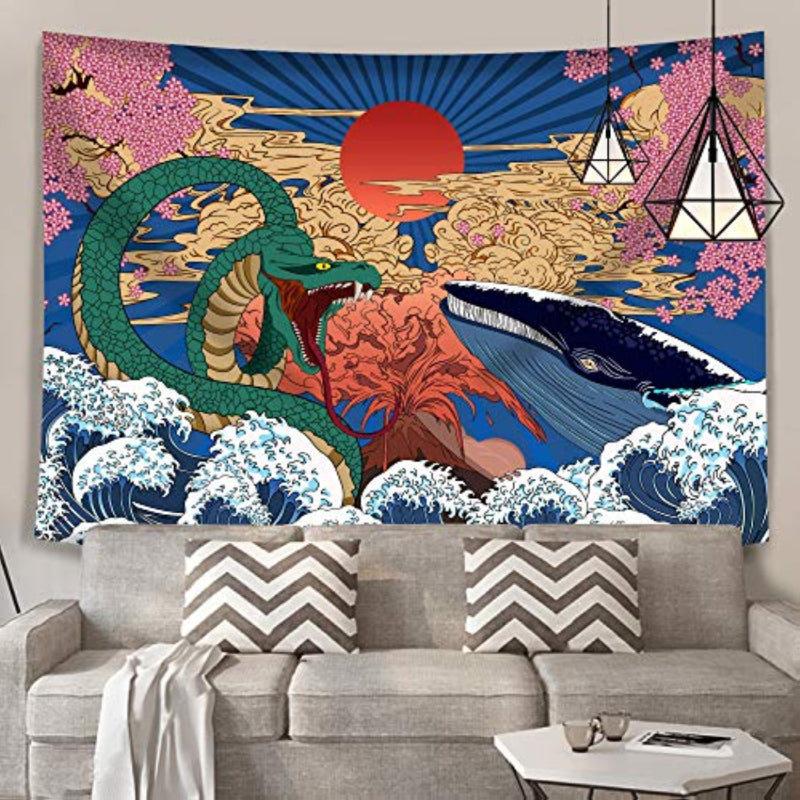 Aesthetic Japanese Tapestry Anime Tapestry Wall Hanging Trippy Whale Snake Wall Art Ukiyo-e Ocean Wave Sun Wall Tapestry for Bedroom Living Room Dorm Room Home DecorAesthetic Japanese Tapestry Anime Tapestry Wall Hanging Trippy Whale Snake Wall Art Ukiyo-e Ocean Wave Sun Wall Tapestry for Bedroom Living Room Dorm Room Home Decor - Image 2