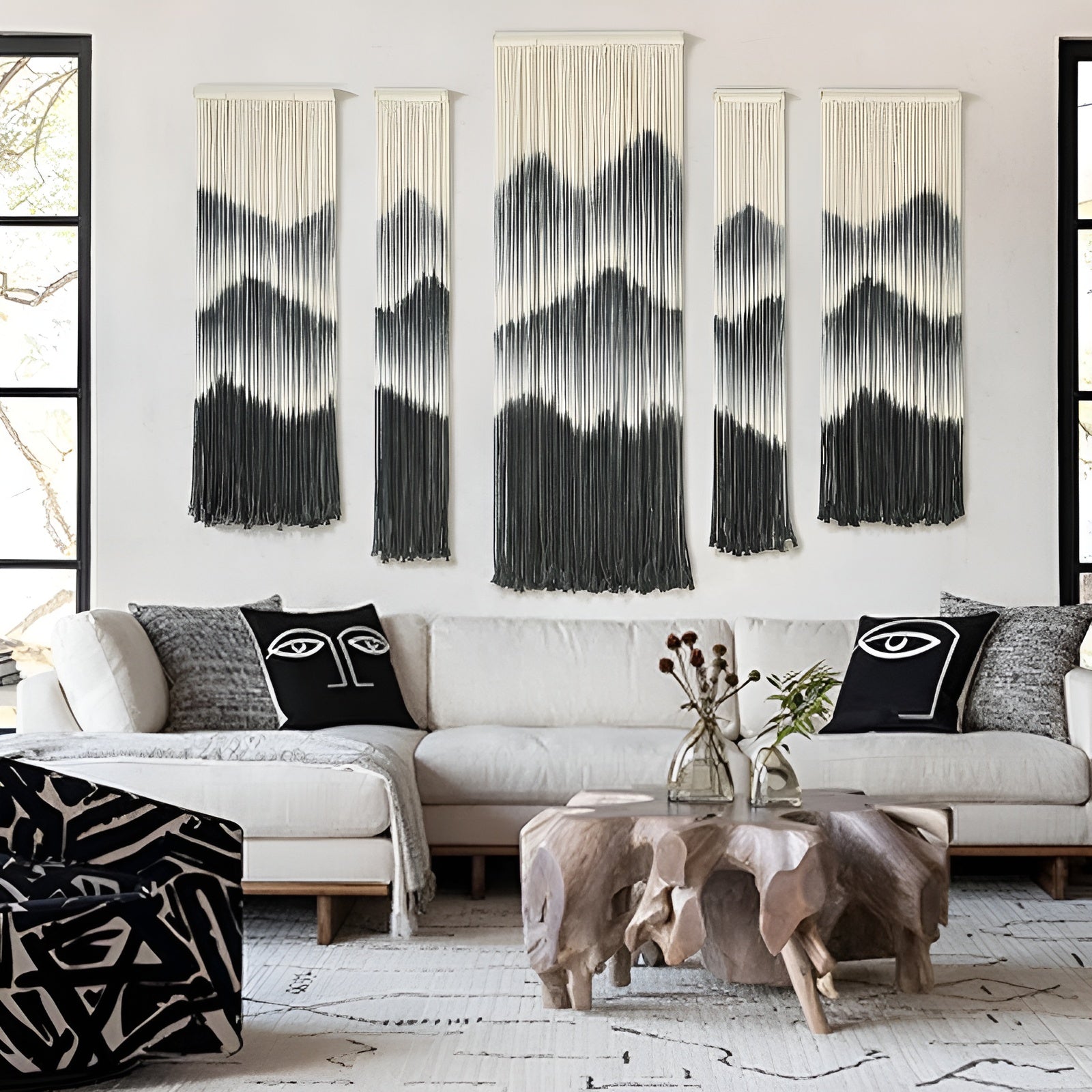 Handmade Macrame Wall Hanging With Dip Dyed Fiber Art