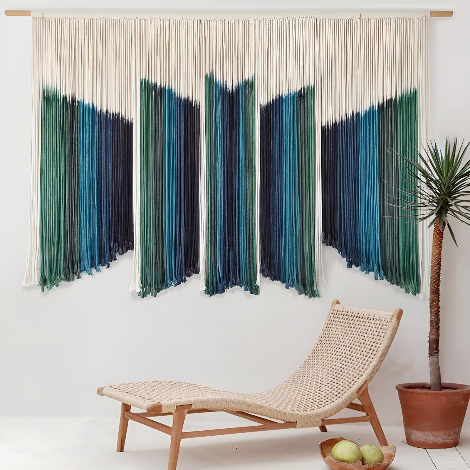 Handmade Macrame Wall Hanging With Dip Dyed Fiber Art
