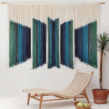 Handmade Macrame Wall Hanging With Dip Dyed Fiber Art