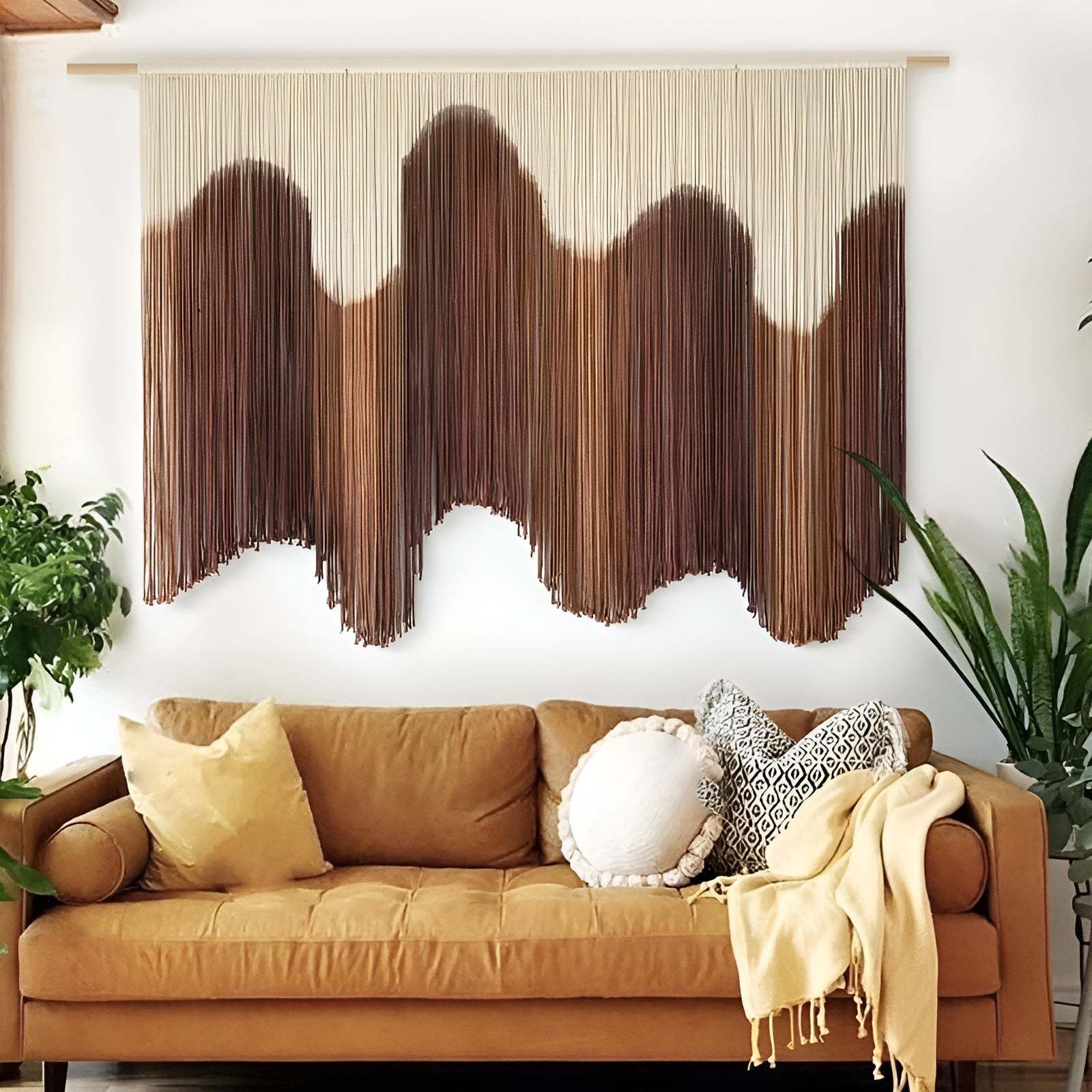 Handmade Macrame Wall Hanging With Dip Dyed Fiber Art