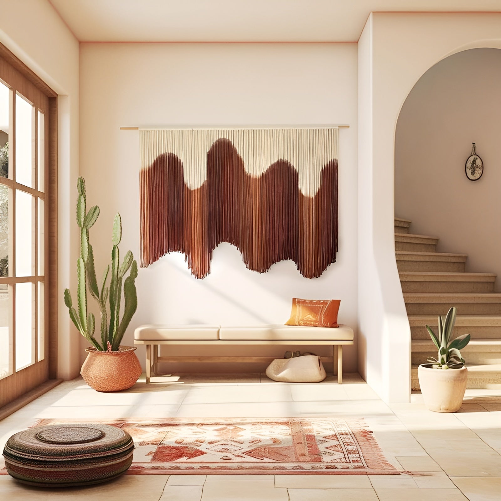 Handmade Macrame Wall Hanging With Dip Dyed Fiber Art