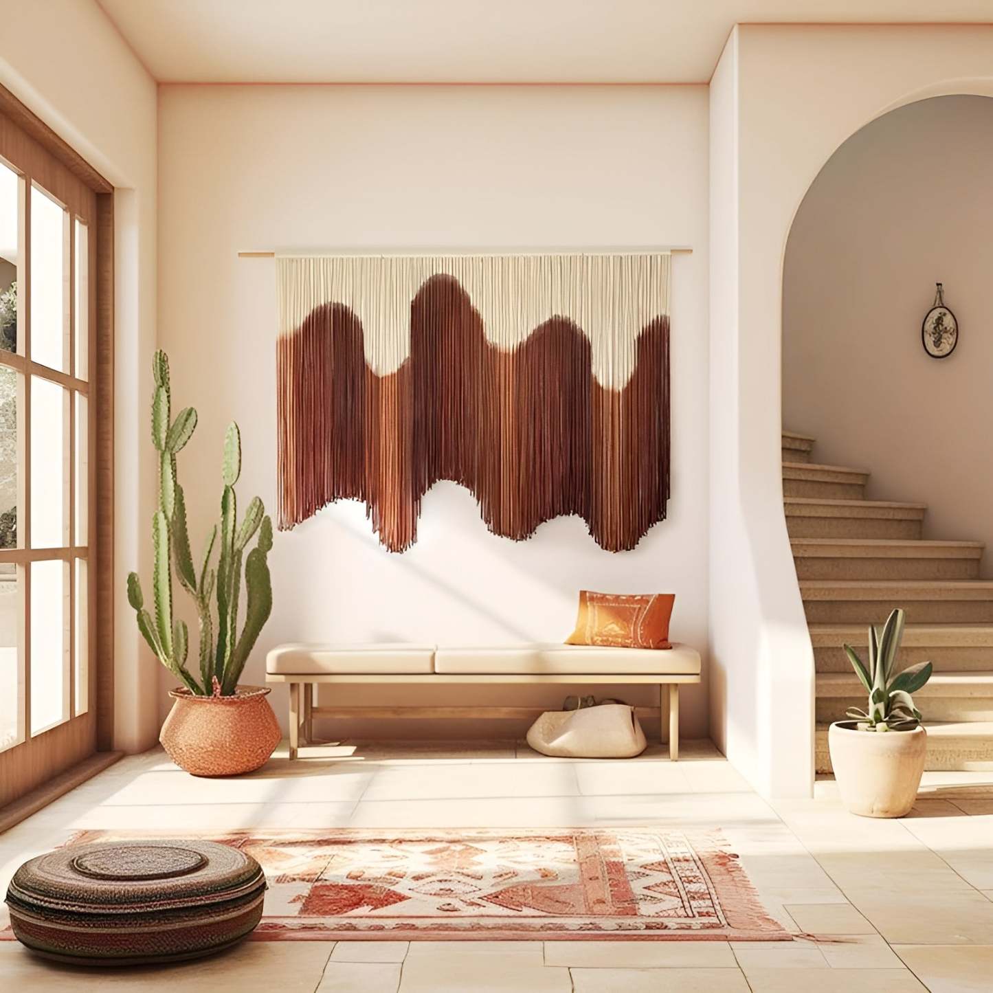 Handmade Macrame Wall Hanging With Dip Dyed Fiber Art