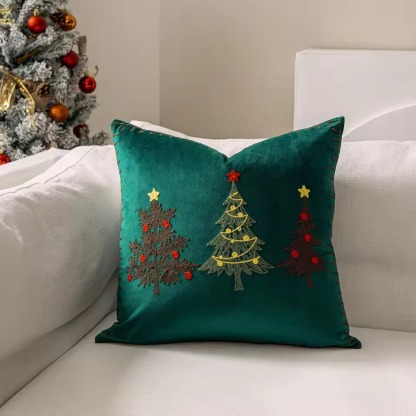 Embroidered Christmas Tree Velvet Cushion Cover