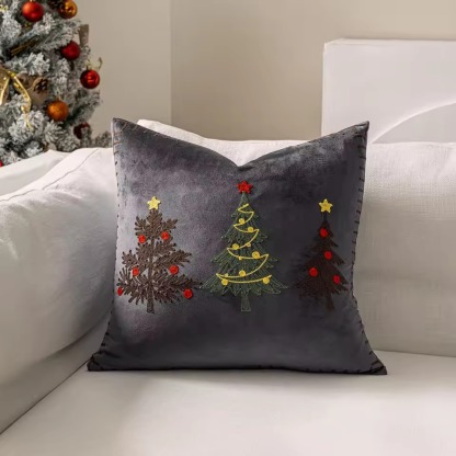 Embroidered Christmas Tree Velvet Cushion Cover