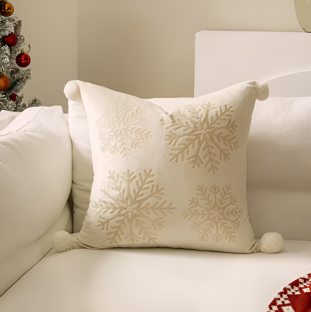 Holiday Letter Snowflake Embroidered Decorative Square Cushion CoverHoliday Embroidered Decorative Square Cushion Cover - Image 9
