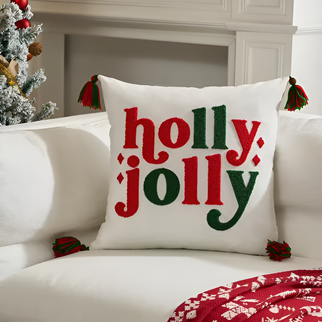 Holiday Letter Snowflake Embroidered Decorative Square Cushion CoverHoliday Embroidered Decorative Square Cushion Cover - Image 8