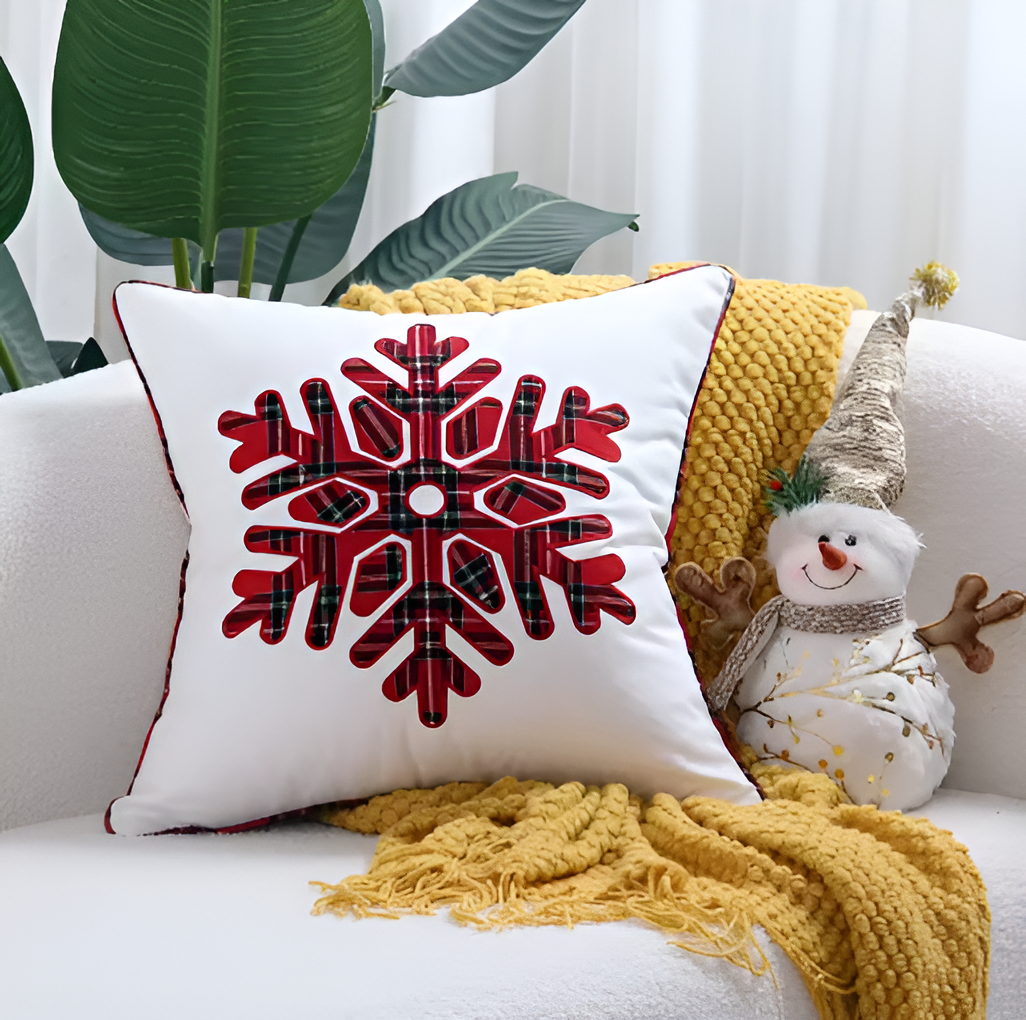 Holiday Letter Snowflake Embroidered Decorative Square Cushion Cover