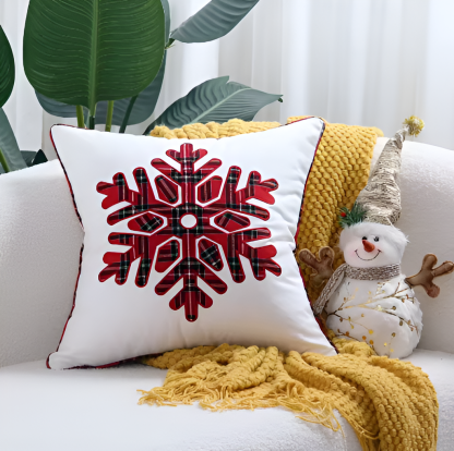 Holiday Letter Snowflake Embroidered Decorative Square Cushion Cover