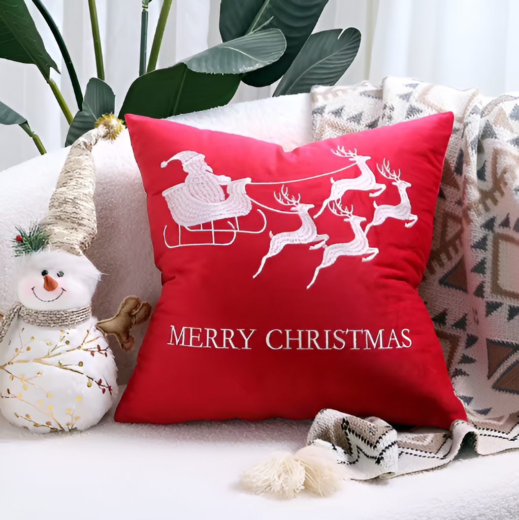 Holiday Letter Snowflake Embroidered Decorative Square Cushion Cover