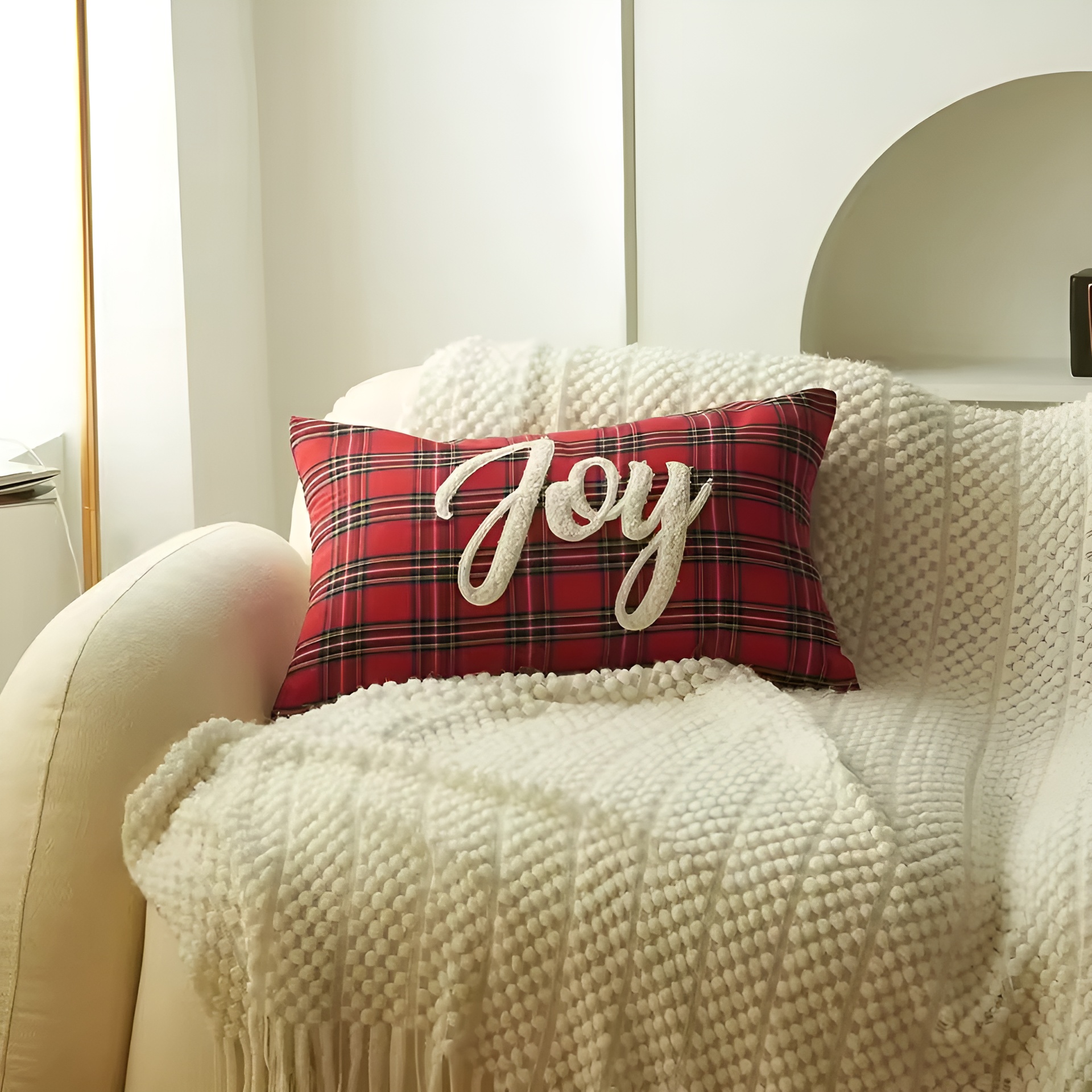 Plaid Print Christmas Decoration Cushion Cover Pillow CasePlaid Patterned Christmas Cushion Cover With Letter Embroidery - Image 8