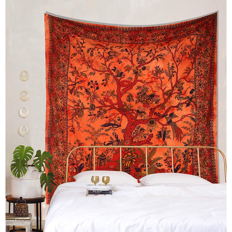 Tapestry Orange Tree of Life Wall Hanging Psychedelic Tapestries Indian Cotton Twin Bedspread Picnic Sheet Wall Decor Blanket Wall Art Hippie Bedroom DecorTapestry Orange Tree of Life Wall Hanging Psychedelic Tapestries Indian Cotton Twin Bedspread Picnic Sheet Wall Decor Blanket Wall Art Hippie Bedroom Decor - Image 3