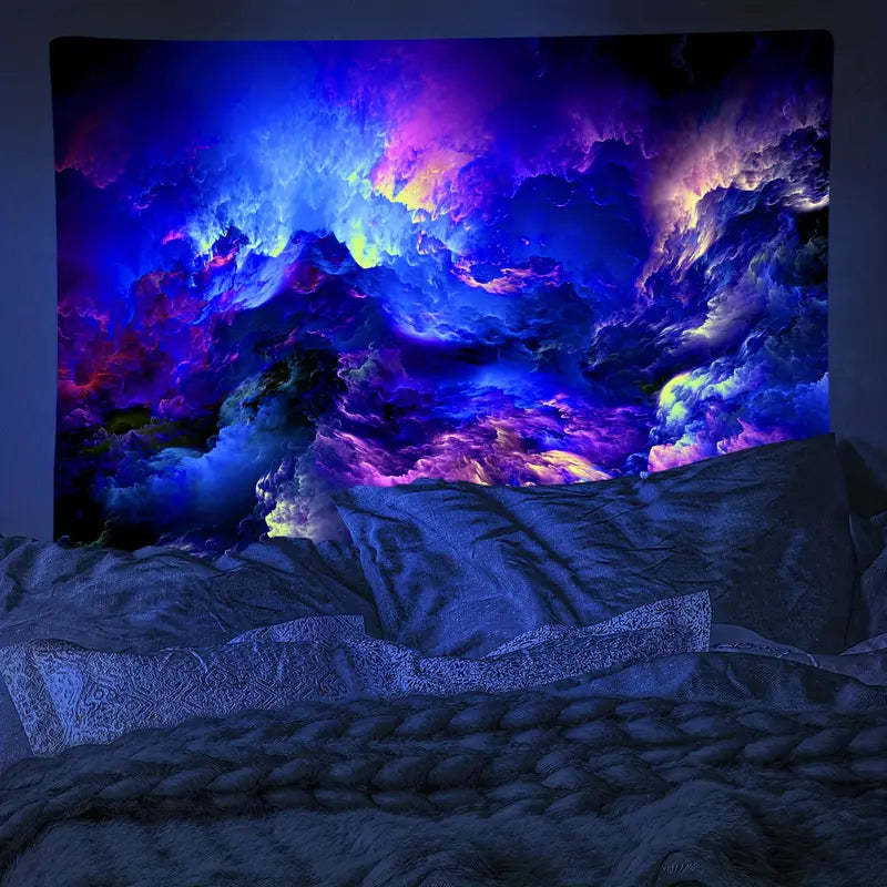 Vibrant Galaxy Fluorescent Tapestry – Glow-in-the-Dark Decor