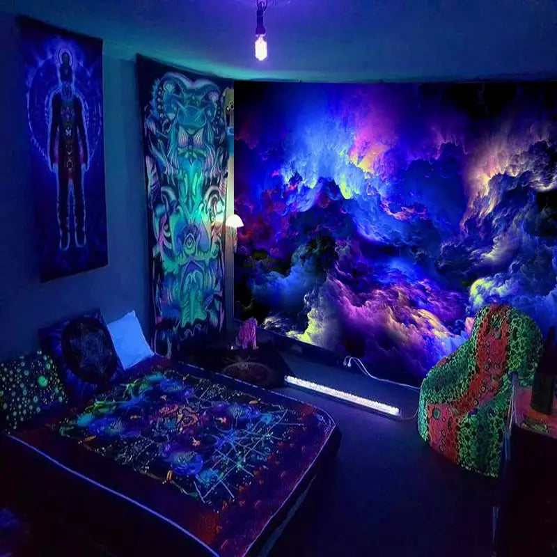 Vibrant Galaxy Fluorescent Tapestry – Glow-in-the-Dark Decor
