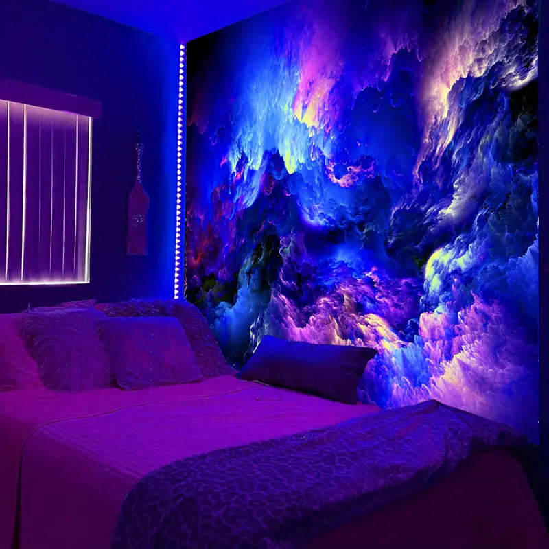 Vibrant Galaxy Fluorescent Tapestry – Glow-in-the-Dark Decor