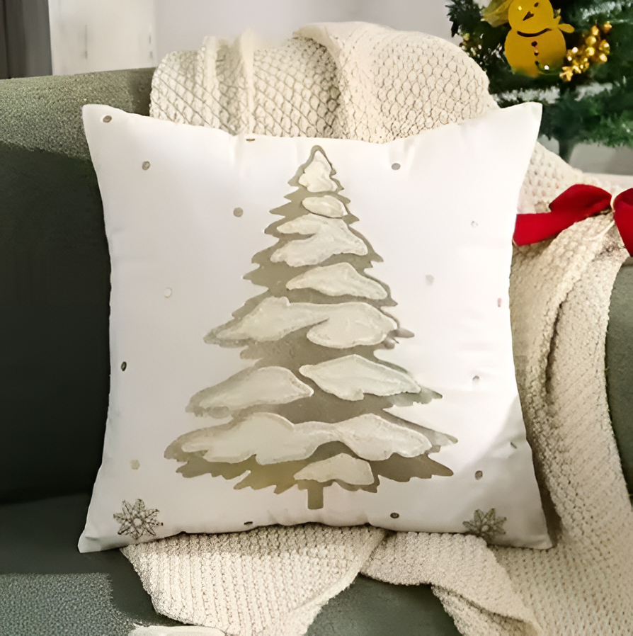 Holiday Letter Snowflake Embroidered Decorative Square Cushion Cover
