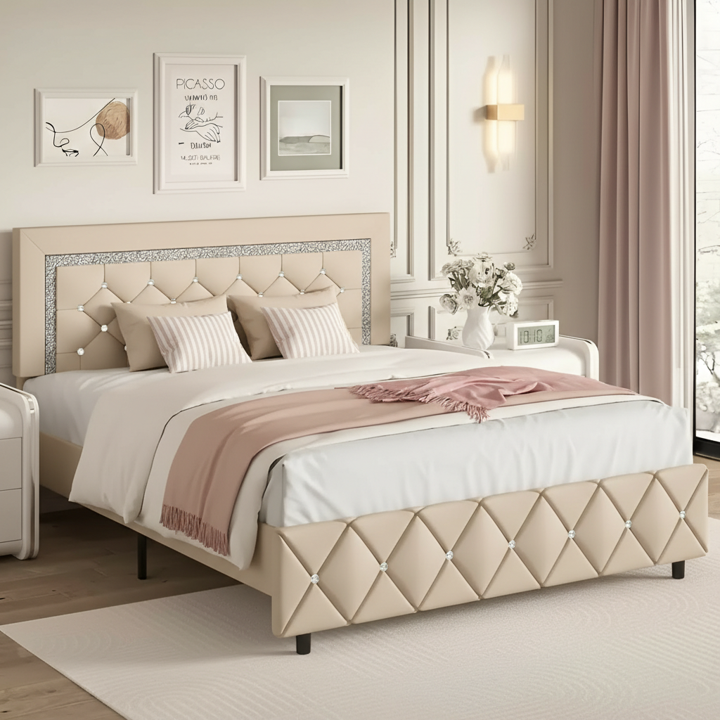 Modern Diamond Bed Frame Adjustable HeadboardModern Diamond Bed Frame Adjustable Headboard - Image 5