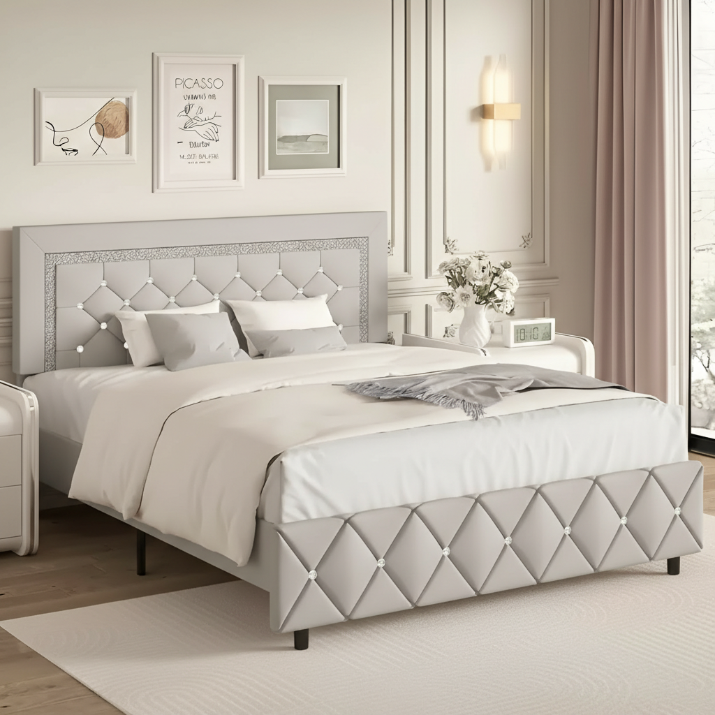Modern Diamond Bed Frame Adjustable HeadboardModern Diamond Bed Frame Adjustable Headboard - Image 7