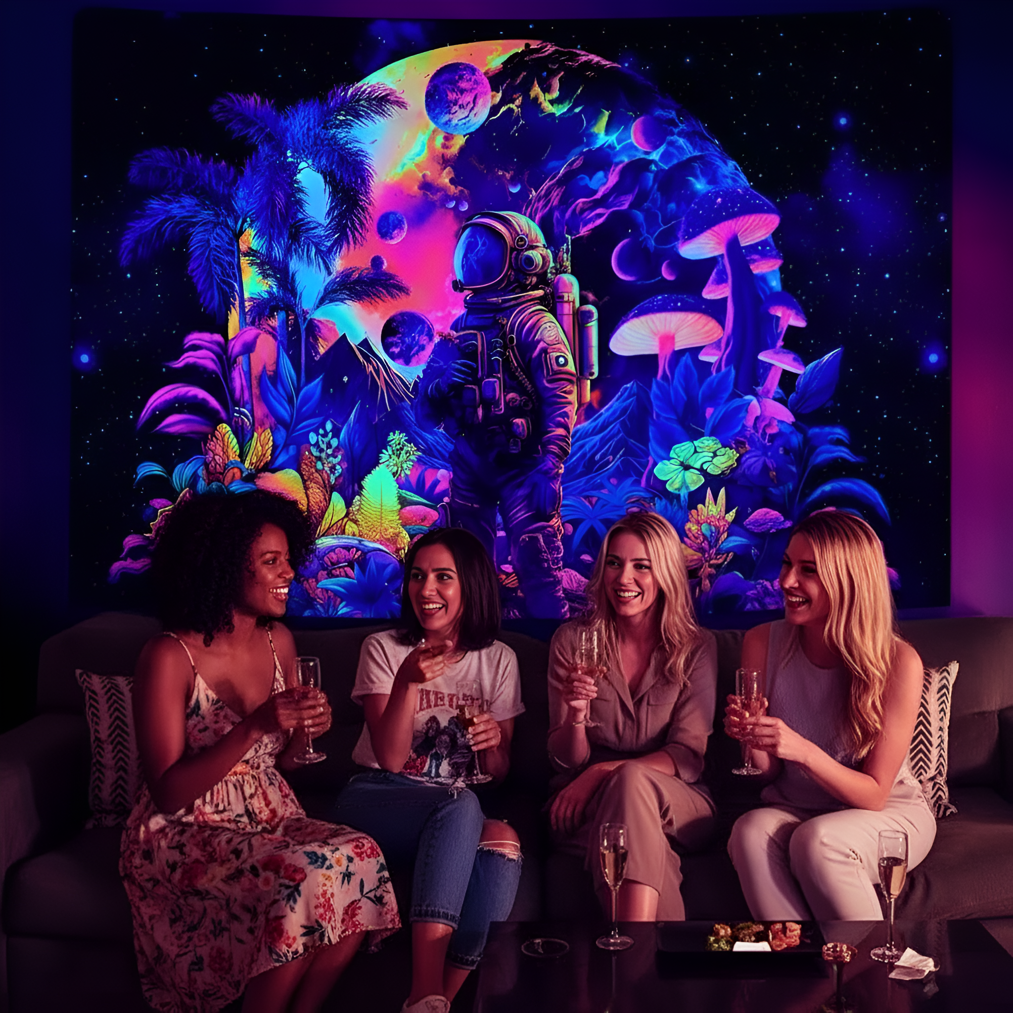 Blacklight Space Astronaut Tapestry for Men 