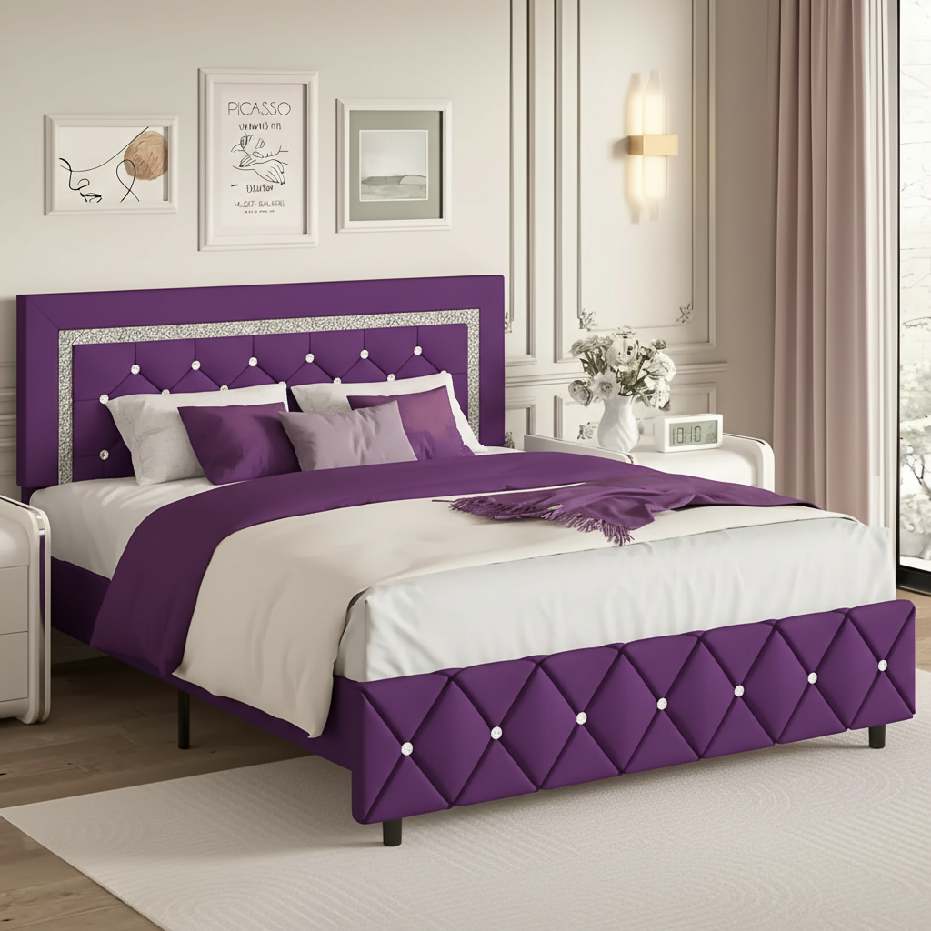 Modern Diamond Bed Frame Adjustable HeadboardModern Diamond Bed Frame Adjustable Headboard - Image 3