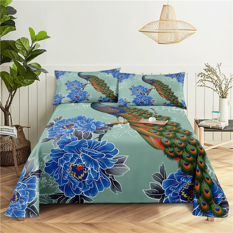 Peacock Print Bed Flat Bedding Set