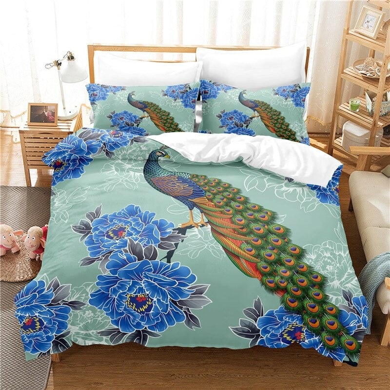 Animated Peacock Duvet Cover Set