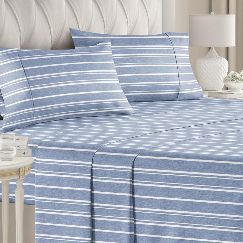 Pack Of 4 Striped Themed Bedsheet Set With Deep Pocket And Wrinkle Resistant Design