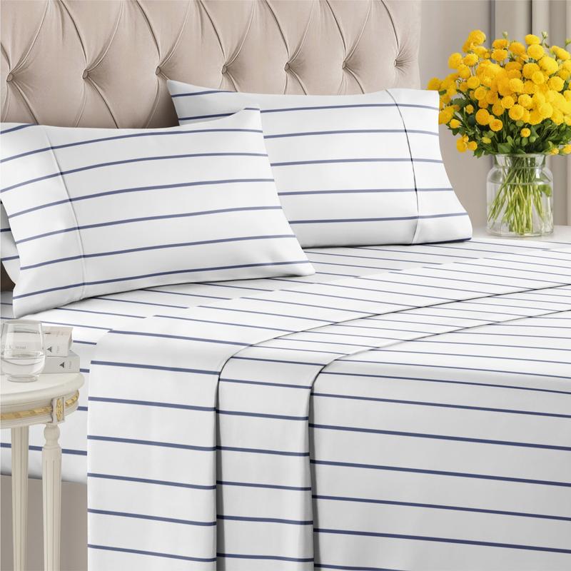 Pack Of 4 Striped Themed Bedsheet Set With Deep Pocket And Wrinkle Resistant Design