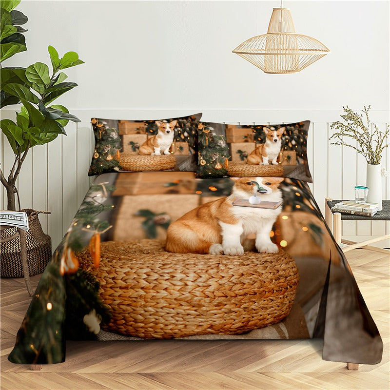 Dogs Print Bed Flat Bedding Set