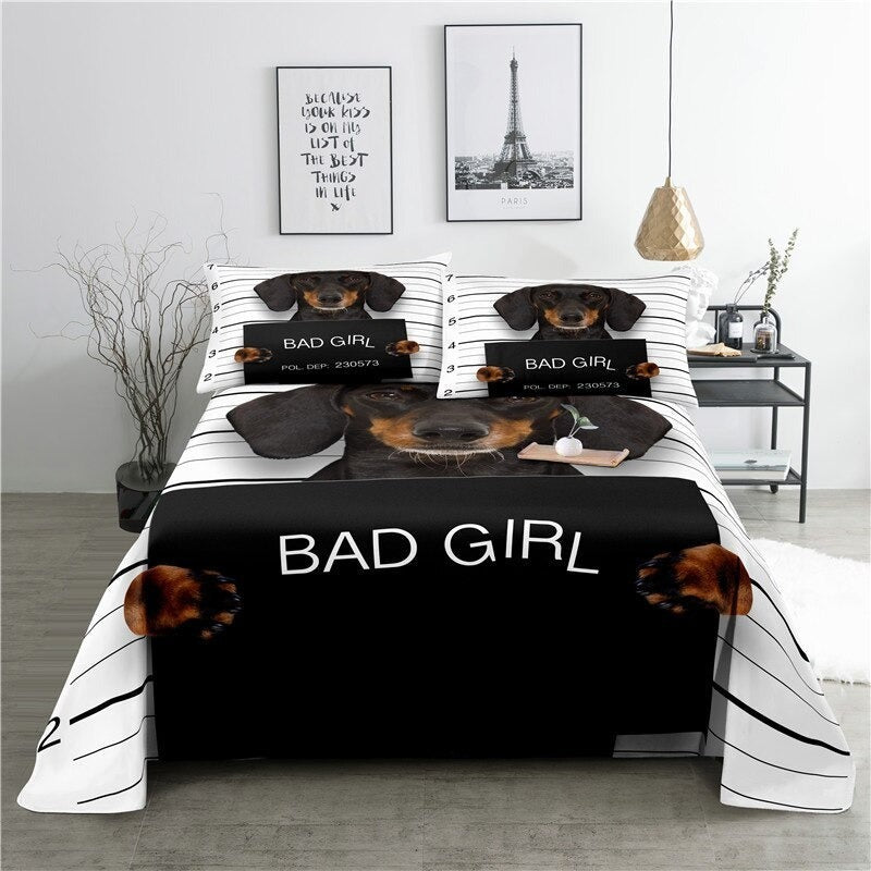 Dog Print Flat Bedding Set