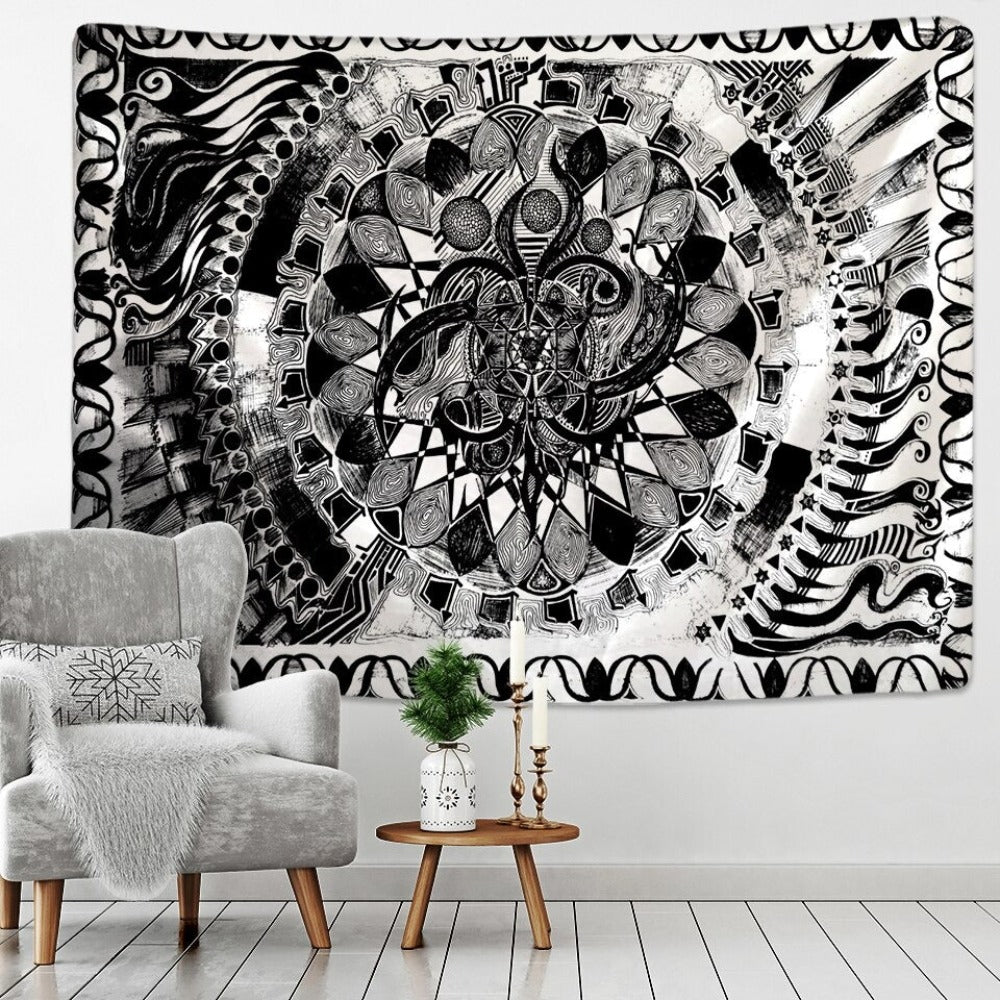Black And White Mandala Tapestry Wall Hanging Tapis Cloth