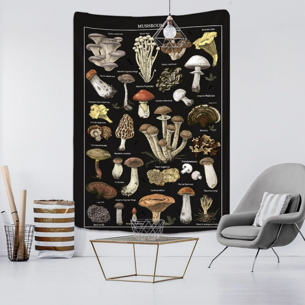 Black Mushroom Example Image Tapestry Wall Hanging Tapis Cloth