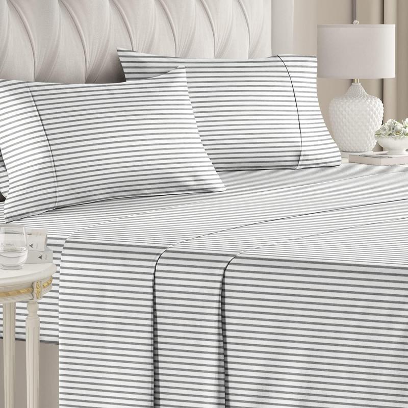 Pack Of 4 Striped Themed Bedsheet Set With Deep Pocket And Wrinkle Resistant Design