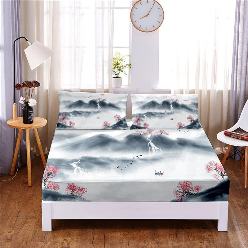 3 Pcs Digital Printed Polyester Bed Sheet Set