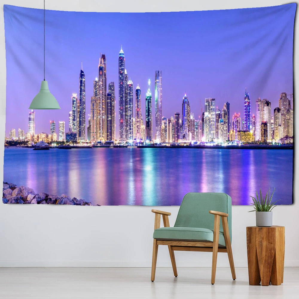 City Neon Night View Tapestry Wall Hanging Tapis Cloth