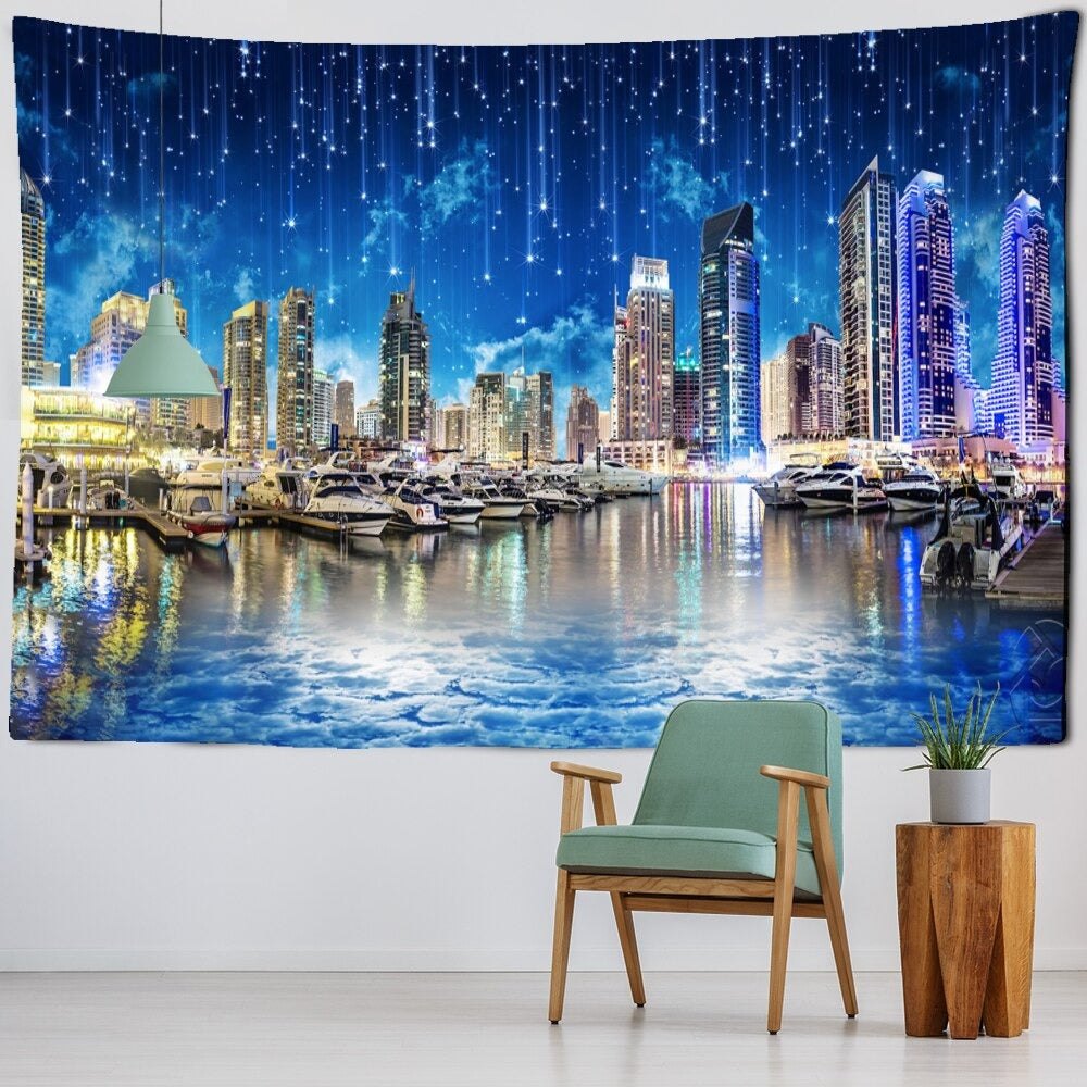 City Neon Night View Tapestry Wall Hanging Tapis Cloth