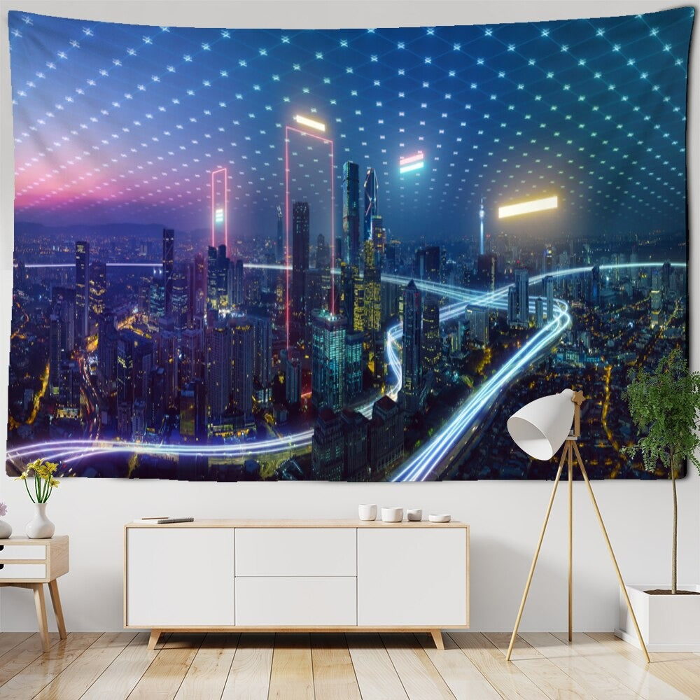 City Traffic Night View Tapestry Wall Hanging Tapis Cloth