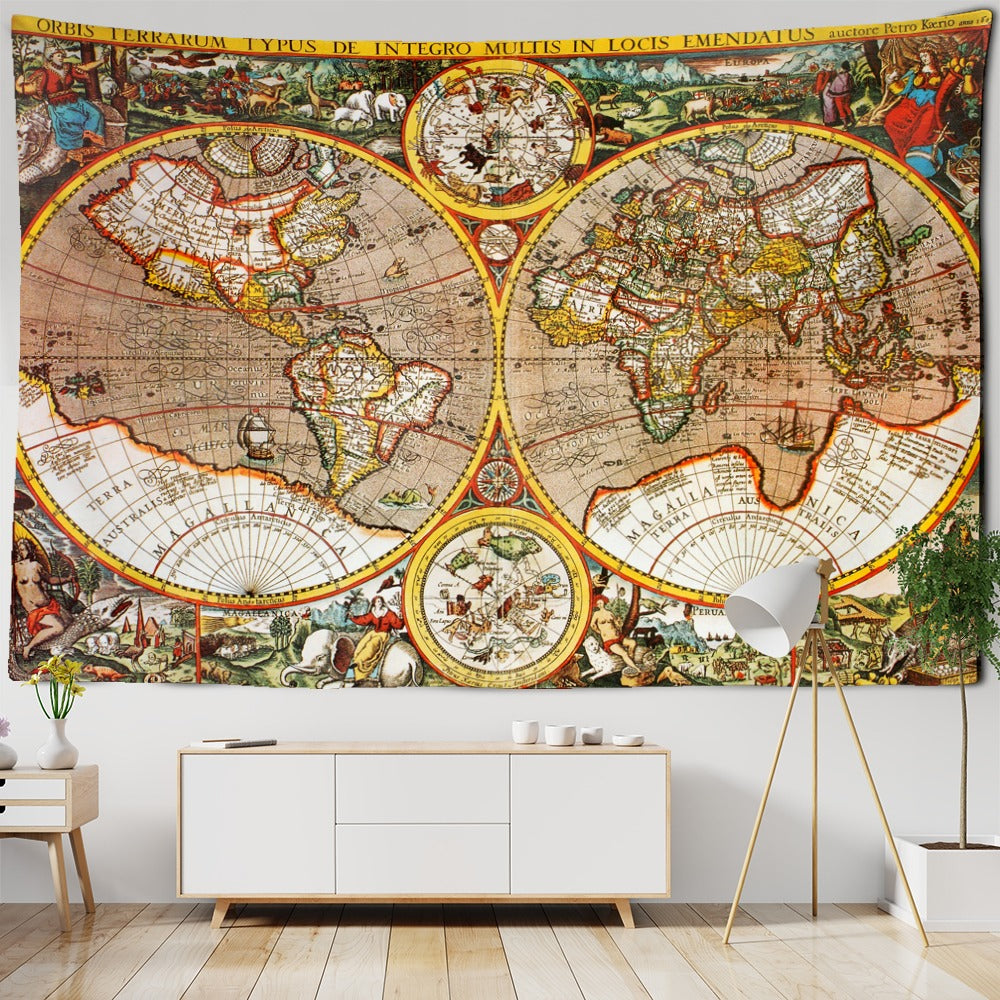 Colorful World Map Tapestry Wall Hanging Tapis Cloth